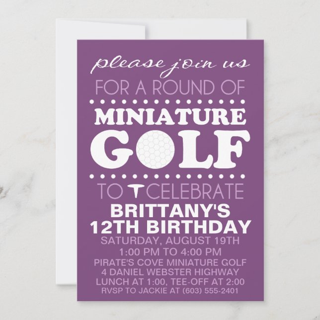 Invitación Fiesta de cumpleaños para el golf en el minigolf d (Anverso)