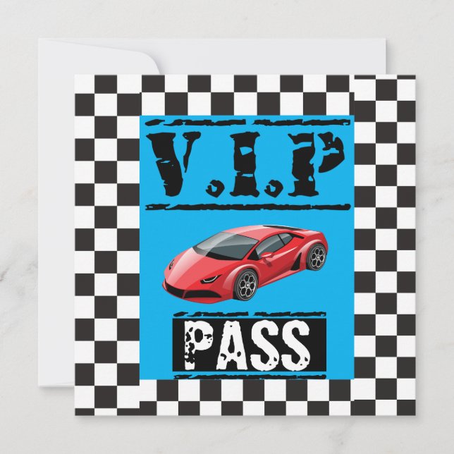 Invitación Fiesta de cumpleaños para el pase VIP de Race Car  (Anverso)