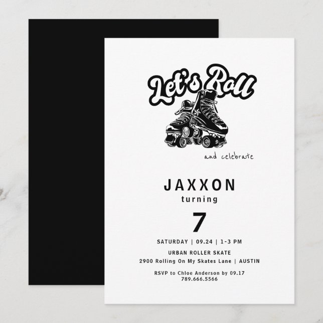 Invitación Fiesta de cumpleaños para el patinaje de niños (Anverso / Reverso)