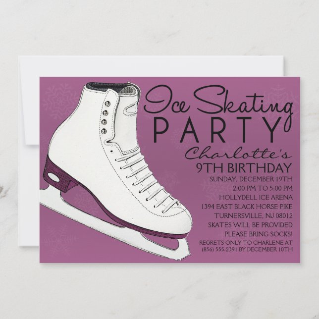 Invitación Fiesta de cumpleaños para el patinaje sobre hielo  (Anverso)