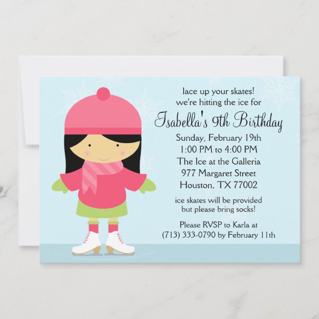 Invitación Fiesta de cumpleaños para el patinaje sobre hielo  (Anverso)
