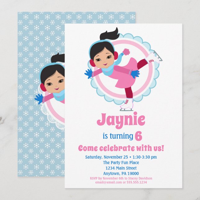 Invitación Fiesta de cumpleaños para el patinaje sobre hielo  (Anverso / Reverso)