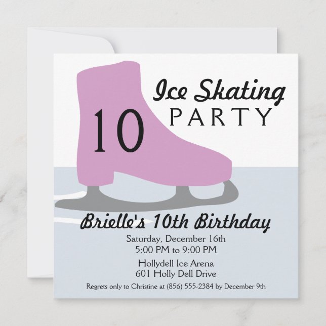 Invitación Fiesta de cumpleaños para el patinaje sobre hielo  (Anverso)