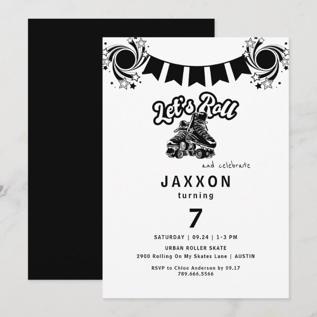 Invitación Fiesta de cumpleaños para el patinaje sobre patina (Anverso / Reverso)
