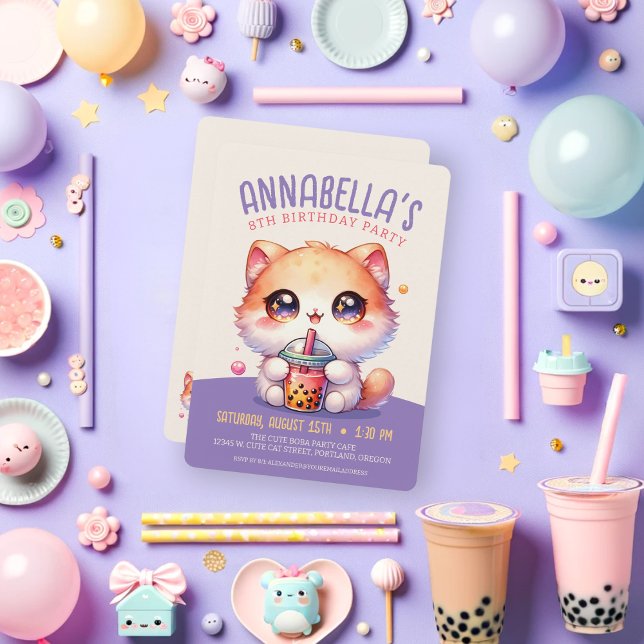 Invitación Fiesta de cumpleaños para el té de la burbuja de B (Subido por el creador)
