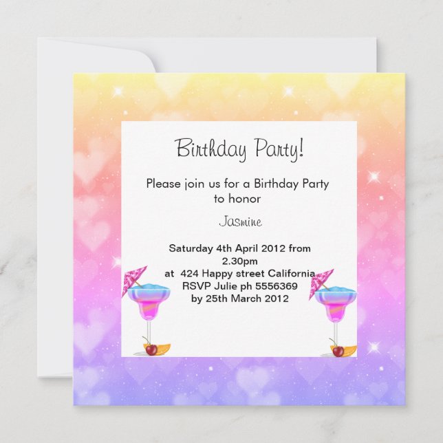 Invitación Fiesta de cumpleaños para el tema del pasto hawaia (Anverso)