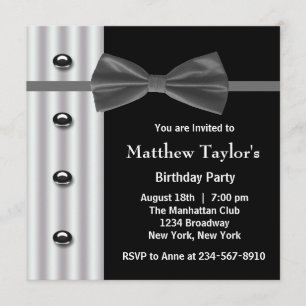 Invitación Fiesta de cumpleaños para hombre negra de la
