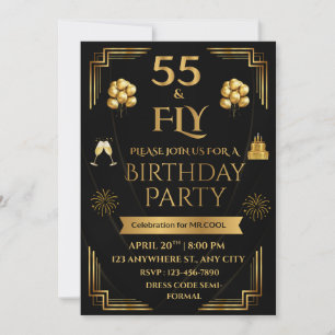 INVITACIÓN FIESTA DE CUMPLEAÑOS PARA HOMBRES DE 55 & FLY 5X7 