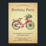 Invitación Fiesta de cumpleaños para la bicicleta floral rosa<br><div class="desc">Invite a sus huéspedes con esta invitación de fiesta de cumpleaños con una hermosa bicicleta y una tipografía elegante en un entorno de pergamino. Simplemente agregue los detalles de su evento en esta plantilla fácil de usar para convertirla en una invitación única.</div>
