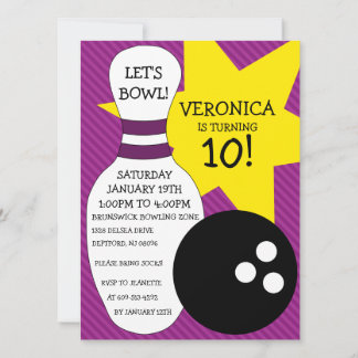 Invitación Fiesta de cumpleaños para la bolera púrpura de plu
