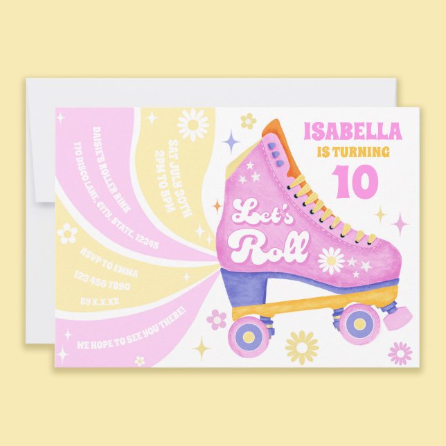 Invitación Fiesta de cumpleaños para la discoteca Retro Rolle (This invitation has a unique way to share your party details!)