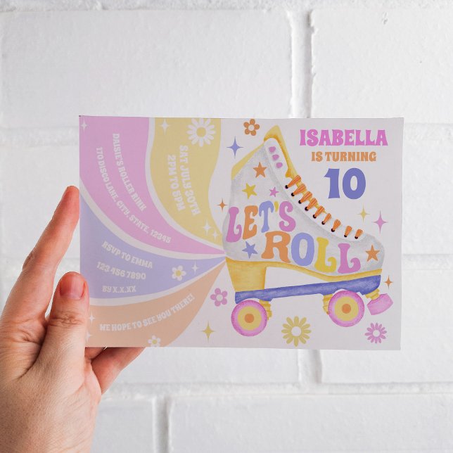 Invitación Fiesta de cumpleaños para la discoteca Retro Rolle (This invitation has a unique way to share your party details!)