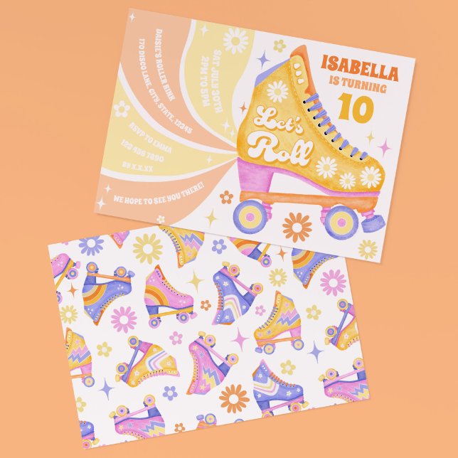 Invitación Fiesta de cumpleaños para la discoteca Retro Rolle (An ideal retro inspired invitation for your roller rink party!)
