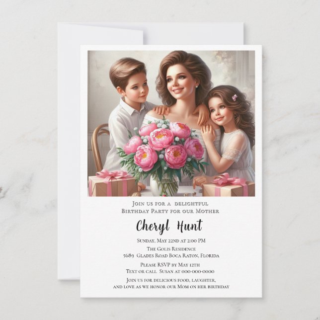 Invitación Fiesta de Cumpleaños para la Familia de Madre  (Anverso)