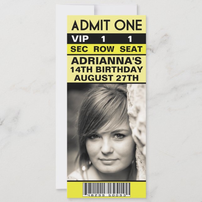 Invitación Fiesta de cumpleaños para la foto VIP de amarillo  (Anverso)