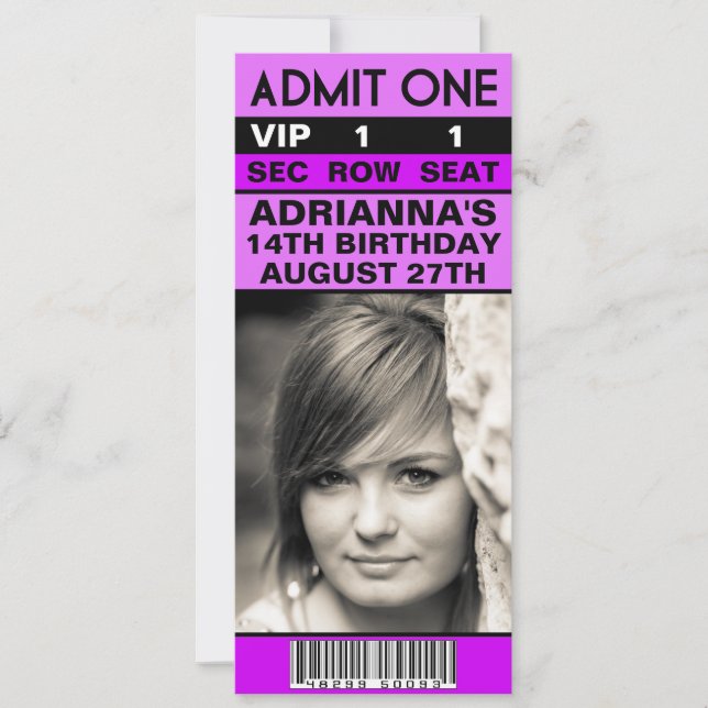Invitación Fiesta de cumpleaños para la foto VIP Orchid Purpl (Anverso)
