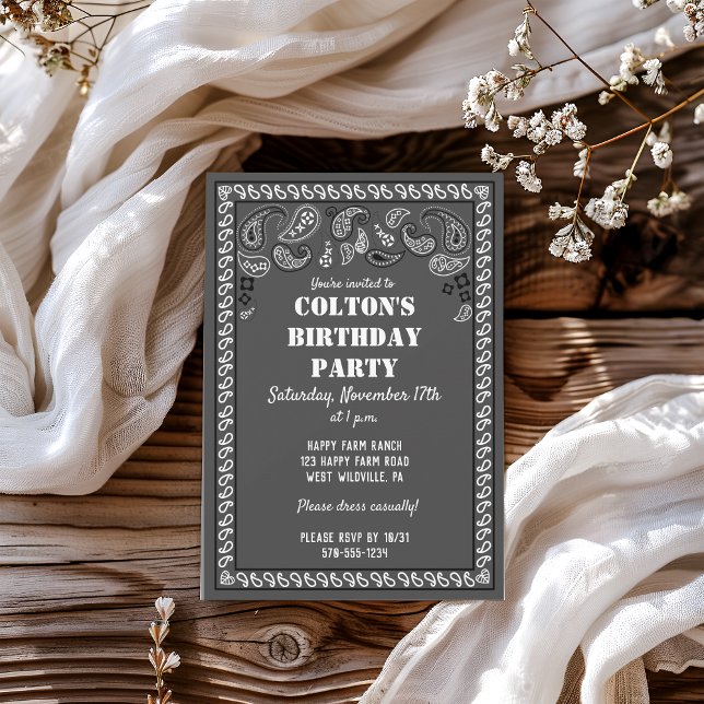 Invitación Fiesta de cumpleaños para la impresión de Bandana  (Subido por el creador)