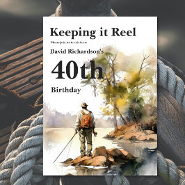 Invitación Fiesta de cumpleaños para la pesca de acuarela mas