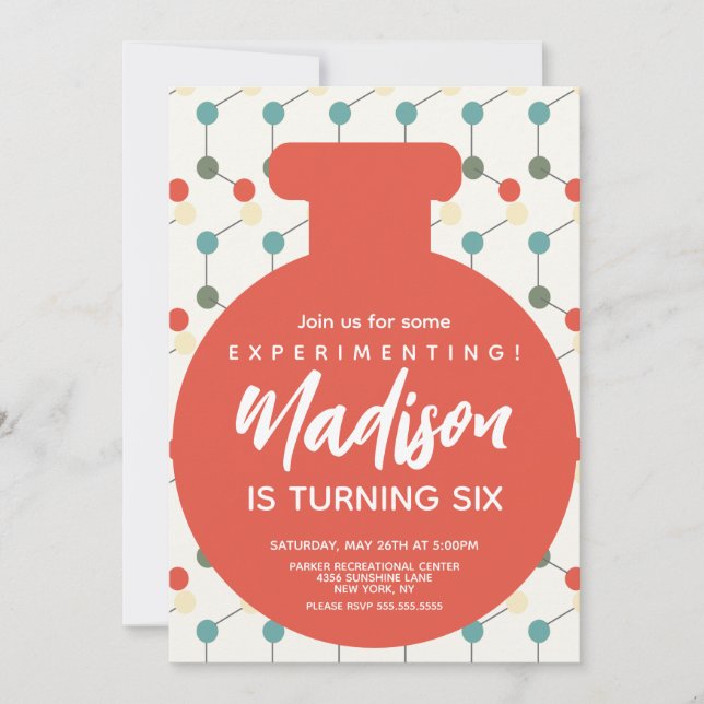 Invitación Fiesta de cumpleaños para la química de laboratori (Anverso)