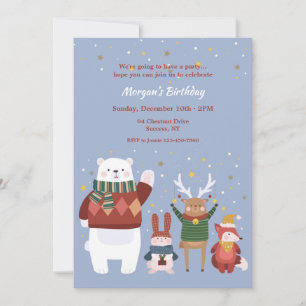 Invitación Fiesta de cumpleaños para los animales de invierno