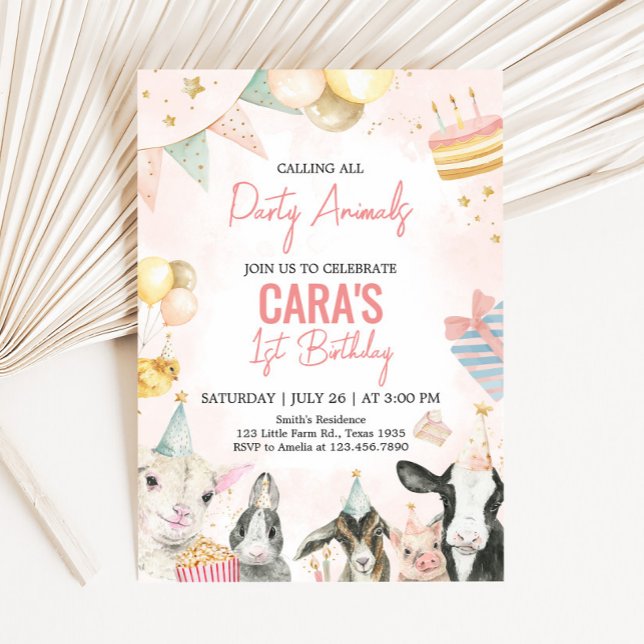 Invitación Fiesta de cumpleaños para los animales Fiestas de  (Animals Farm Party Birthday Party Invitation)