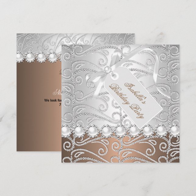 Invitación Fiesta de cumpleaños para los diamantes de perla d (Anverso / Reverso)