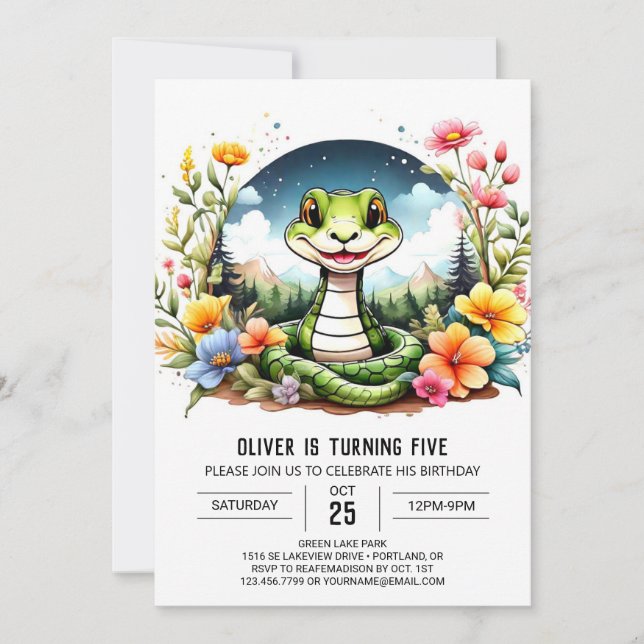 Invitación Fiesta de cumpleaños para los niños de Python simp (Anverso)