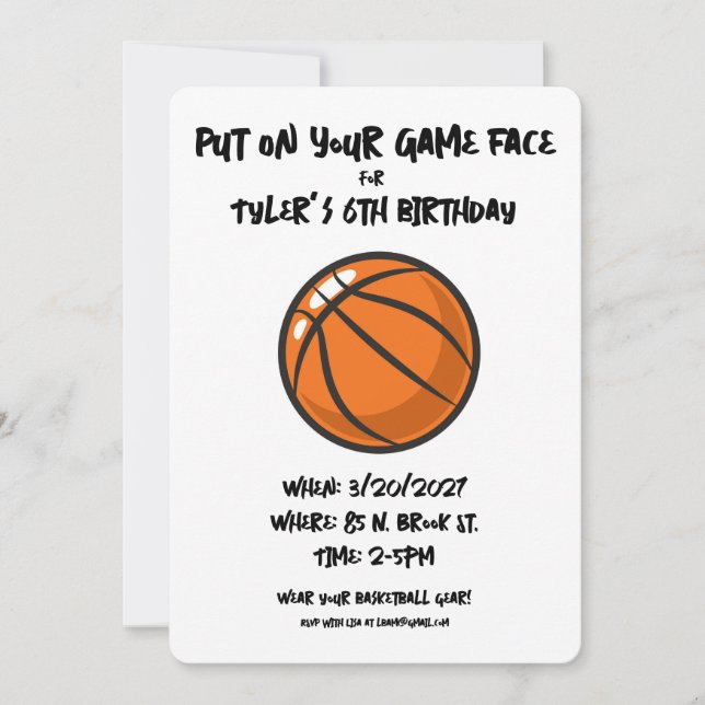 Invitación Fiesta de cumpleaños para los niños del baloncesto (Anverso)