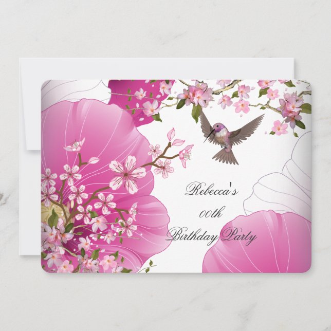 Invitación Fiesta de cumpleaños para los pájaros de la flor r (Anverso)