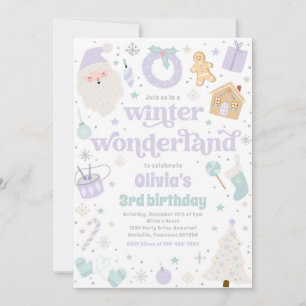 Invitación Fiesta de cumpleaños para Navidades morados de Win