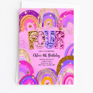 Invitación Fiesta de cumpleaños para niñas de 4 años
