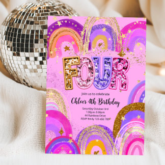 Invitación Fiesta de cumpleaños para niñas de 4 años