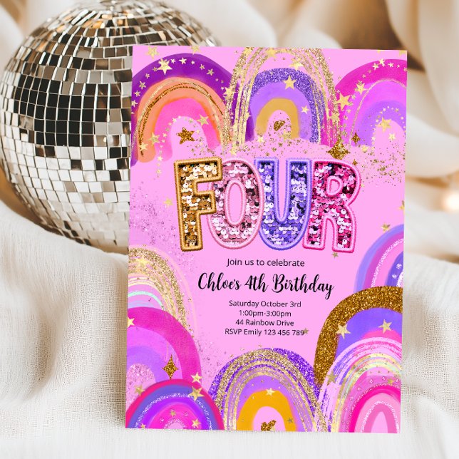 Invitación Fiesta de cumpleaños para niñas de 4 años (Subido por el creador)