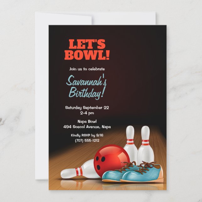Invitación Fiesta de cumpleaños para niños Bowling (Anverso)