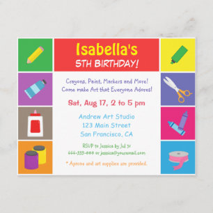 Invitación Fiesta de Cumpleaños para Niños con Tema de Artes 