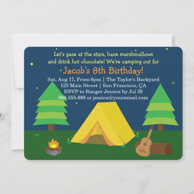 Invitación Fiesta de cumpleaños para niños de Camping Sleepov (Anverso)