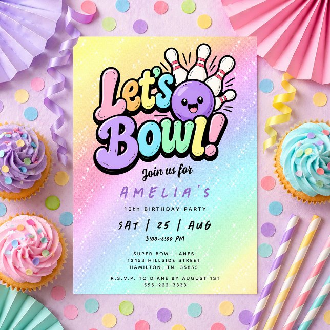 Invitación Fiesta de Cumpleaños para Niños de Let's Bowl Bowl (Let's Bowl Bowling Kids Birthday Party Invitation)