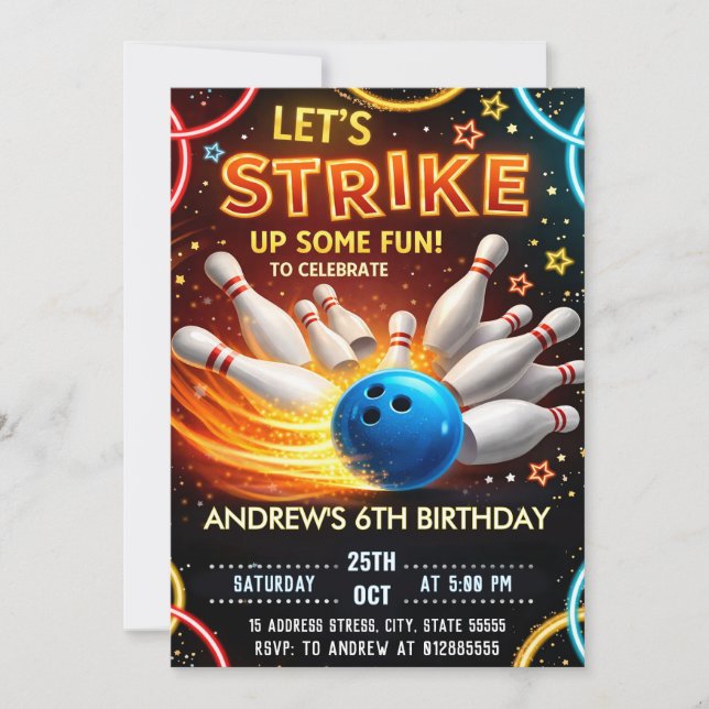 Invitación Fiesta de cumpleaños para niños en bolos (Anverso)