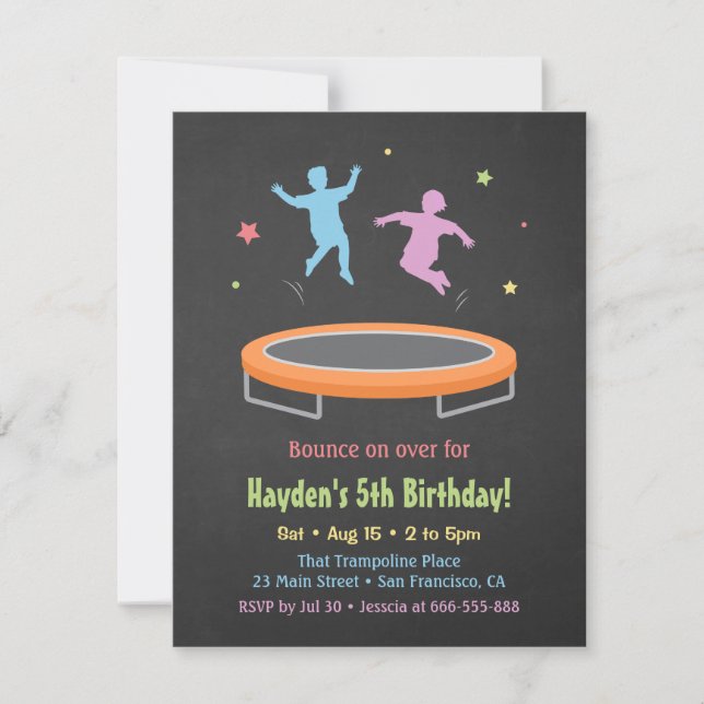 Invitación Fiesta de Cumpleaños para Niños en Trampolín de Re (Anverso)