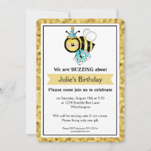 Invitación Fiesta de cumpleaños para niños, pequeña abeja de