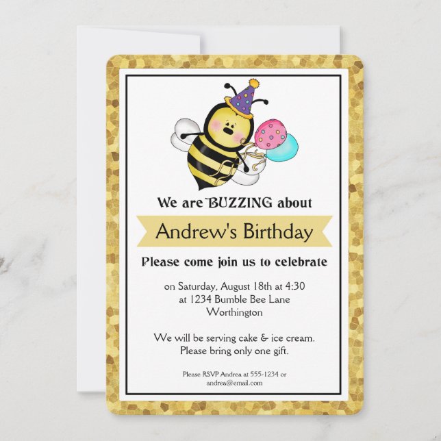 Invitación Fiesta de cumpleaños para niños Pequeña Bumble Bee (Anverso)