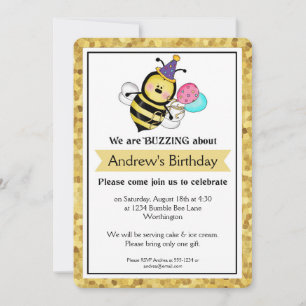 Invitación Fiesta de cumpleaños para niños Pequeña Bumble Bee