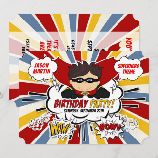 Invitación Fiesta de cumpleaños para niños Super Comic Rojo