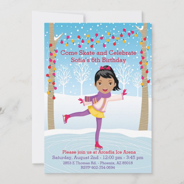 Invitación Fiesta de cumpleaños para patinar sobre hielo - Ch (Anverso)