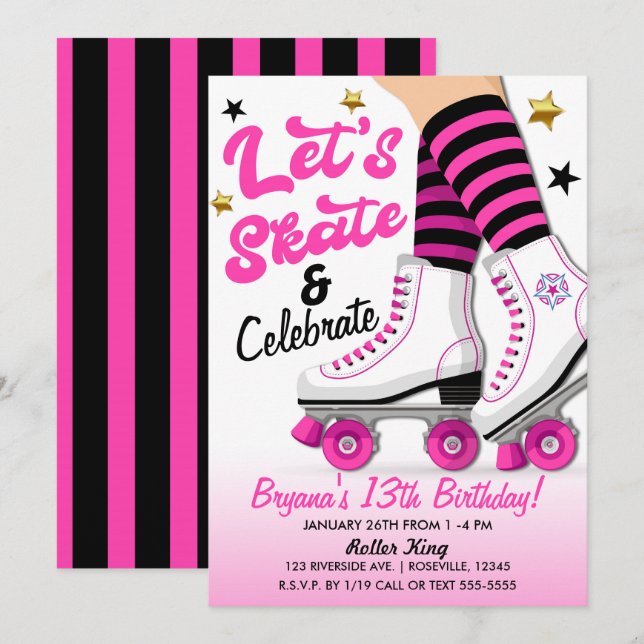 Invitación Fiesta de cumpleaños para patinar sobre patinaje s (Anverso / Reverso)