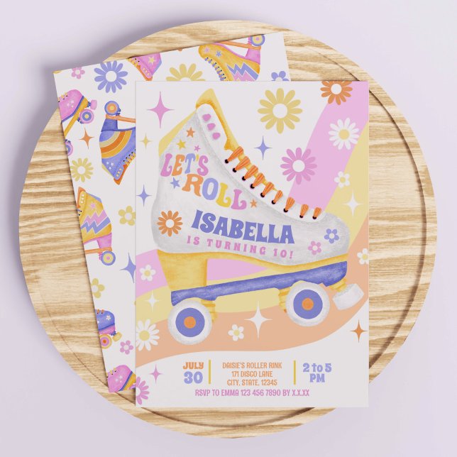 Invitación Fiesta de cumpleaños para patinar sobre patinaje s (An ideal invitation for a roller disco party!)