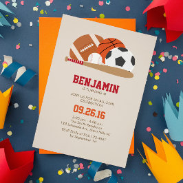 Invitación Fiesta de cumpleaños para todos los deportes de Be