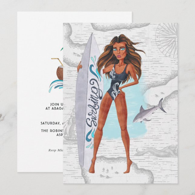 Invitación Fiesta de cumpleaños para vacaciones en la playa d (Anverso / Reverso)