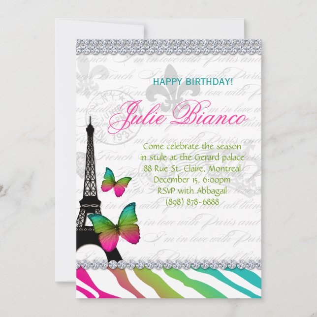Invitación Fiesta de cumpleaños Paris Card Torre Eiffel Butte (Anverso)