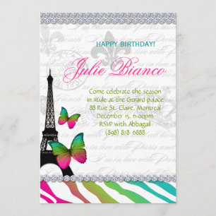 Invitación Fiesta de cumpleaños Paris Card Torre Eiffel Butte